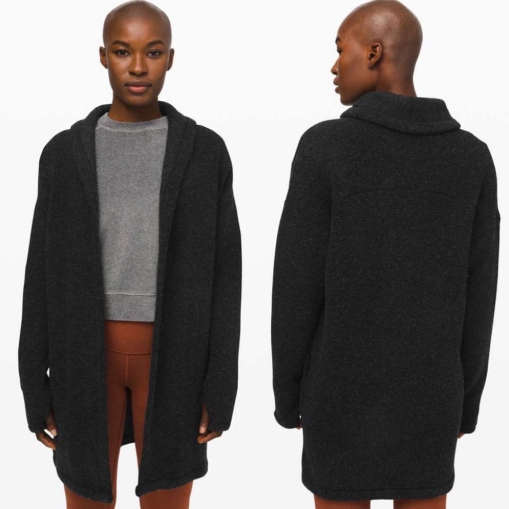 Lululemon Sincerely Sherpa‎ Wrap Black Shacket Sweater Jacket Size XXS Fleece
